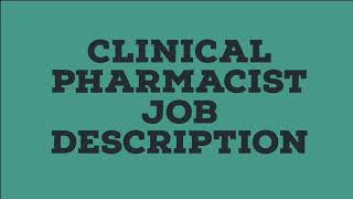 Clinical Pharmacist Job Description [upl. by Akehsal597]