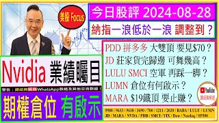 Nvidia業績 期權倉位有啟示🧐納指一浪低於一浪 調整到😂PDD要見70？😫JD莊家貨完歸邊 舞幾高🤩LULU SMCI空軍再踩？😅LUMN MARA倉位有預示😏20240828 [upl. by Nesline]