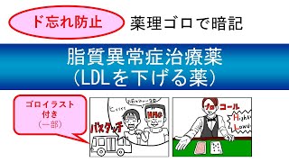 【薬理学ゴロ】脂質異常症治療薬（スタチン系、プロブコール：LDL下げる薬） [upl. by Eilra]