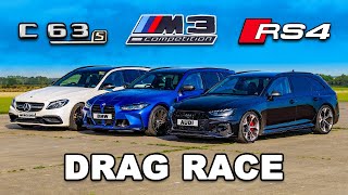 New RS4 Comp v M3 v AMG C63 Estate DRAG RACE [upl. by Htesil]