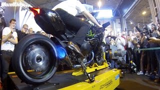 Motorcycle Live  326bhp Kawasaki Ninja H2R spits flames on rolling road dyno BEST VIDEO [upl. by Katya629]