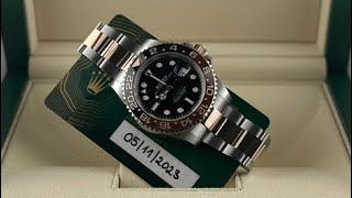 2023  Rolex GMTMaster II Rootbeer 18ct Everose Gold amp Steel November Registered Unworn [upl. by Vada]