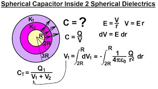 Physics 39 Capacitors 24 of 37 Find C for a Spherical Capacitor in 2 Spherical Dielectrics [upl. by Yrrek956]