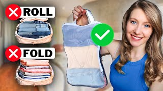 How Pack Clothes for Travel to SAVE SPACE [upl. by Adlen973]