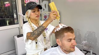 BARBER LADY spoils me with FULL SERVICE in Kuala Lumpur 🇲🇾 Haircut Shave and Massage ASMR [upl. by Aramoiz]