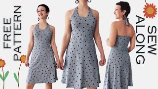 DIY Halter Dress Easy Sewing Tutorial with Free Pattern [upl. by Piks]