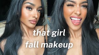 soft fall glam makeup look 2022  MELANIN FRIENDLY GLAZED SKIN MAPLE LIPS BRONZE GLOW [upl. by Hootman]