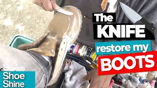 Knife Suede on my Boots 😲🔪🔪😲 The Best ASMR Shoe Shine on Boots shoeshine [upl. by Caralie]