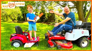 Landscaping race with zero turn truck tractor chainsaw and weed wacker Educational  Kid Crew [upl. by Riay]