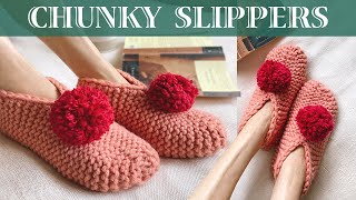 CHUNKY KNIT SLIPPERS for Beginners StepbyStep Tutorial [upl. by Atnauqal687]