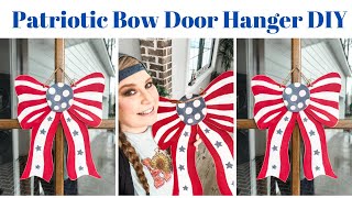 Patriotic Bow Wood Door Hanger DIY Craft Tutorial Red White Blue [upl. by Brigitte246]