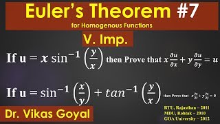 Eulers Theorem 7 for Homogeneous Function in Hindi Vimp  Engineering Mathematics [upl. by Sinoda967]