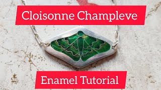 How to Make Champleve Cloisonne Enamel Enameling techniques Tutorial Green Moth [upl. by Eillah]