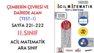 11Sınıf Soru Bankası Çemberin Çevresi ve Dairenin Alanı Test1 Sayfa 221222 [upl. by Aisereht]