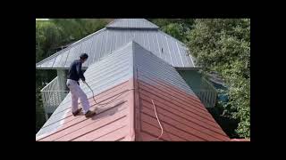 Applying Elastomeric Aluminum Roof Coating on Metal Roof Restoration roofcoating metalroof [upl. by Goode66]