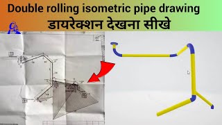 how to direction view double rolling isometric pipe drawing  Pipe fitter training with 3D animation [upl. by Bartolemo]