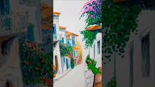 How to drawing easy scenery Italian village drawing scenery with color marker for beginners 2024 [upl. by Elletsyrc]