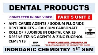 Dental Products  Role of Fluoride  Anticaries agents  Dentrifrices  Zinc Eugenol  Desensitizing [upl. by Coppinger917]