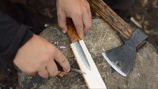 Making nordic bushcraft knife  blacksmithing leather sheath burl handle fishing trip [upl. by Neelyaj]