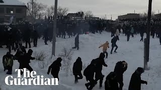 Russia protest crowds clash with riot police as activist jailed [upl. by Modeerf]