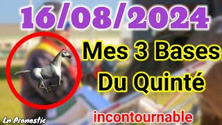 Pronostics PMU Mes 3 bases incontournable VENDREDI 16 AOÛT 2024 CABOURG [upl. by Ahsam]