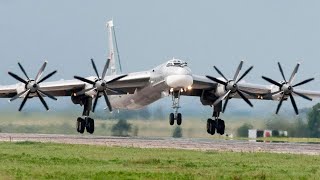 Tupolev Tu95 Ту95 Take Off Flight and Landing Russian Air Force [upl. by Beaufort]