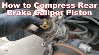 How to Compress Rear Brake Caliper Piston  WITH AND WITHOUT SPECIAL TOOLS [upl. by Laurinda]