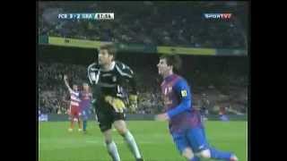 Lionel Messi  O primeiro gol de Messi no BarcelonaGlobo Esporte [upl. by Afatsum783]