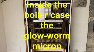 GLOWWORM MICRON 100FF inside the boiler casing carrying out a full strip down of the boiler [upl. by Yroffej]