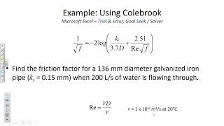 CE 331  Class 3 22 Jan 2019 Colebrook equation Jain Equation Pipe Diameter Sizing [upl. by Krucik]