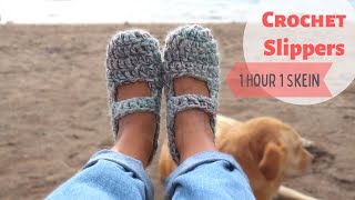 How To Crochet Slippers With One Skein Of Yarn  Less Than One Hour [upl. by Colburn]