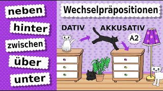 🐱Wechselpräpositionen 2 🐱 zwischen über neben hinter unter  Dativ amp Akkusativ  Katzenamp Möbel A2 B1 [upl. by Donahue807]