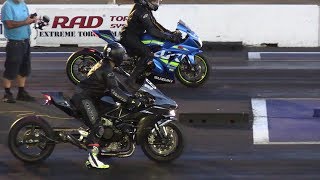 H2 vs ZX14 vs GSXR  superbikes drag racing [upl. by Avenej]