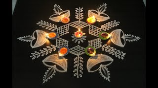 Diwali deepam muggulu with 9 dots  easy rangoli designs  new festival kolams [upl. by Ahsatin243]