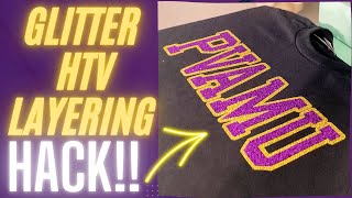 CRICUT FOR BEGINNERS HOW TO LAYER GLITTER HTV  HTV LAYERING HACK [upl. by Ojeitak]