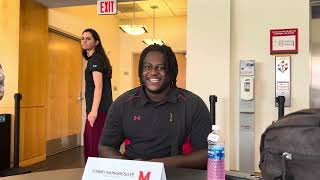 Maryland Football OnCampus Media Day DL Tommy Akingbesote [upl. by Norvun]