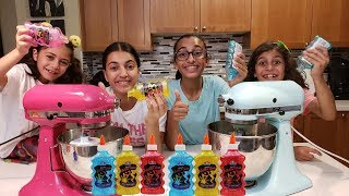 Making 3 Color Slime in a Blender Challenge with Sisiters Fun Tube [upl. by Audly357]