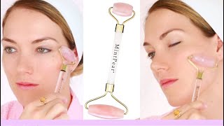 HOW TO USE A ROSE QUARTZ ROLLER  BENEFITS WITH ROSEHIP OIL NIGHT SERUM BY MINTPEARCOM RITA ALMUSA [upl. by River]