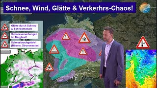 Wetterwarnung Schnee Wind Glätte amp VerkehrsChaos möglich Wettervorhersage 271103122023 [upl. by Irneh214]