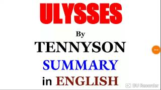 ULYSSES BY ALFRED LORD TENNYSON SUMMARY IN ENGLISH SET NET JRF IN ENGLISH [upl. by Artimas434]