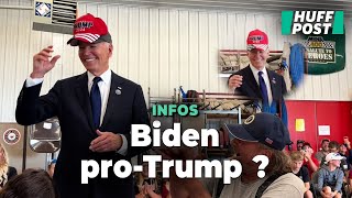 La très étonnante image de Joe Biden qui enfile une casquette « Trump 2024 » [upl. by Attenod]