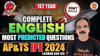 AP amp TS Inter 1st Year English Most Predicted Questions  IPE 2024  Inter Exams 2024 [upl. by Ynetruoc]