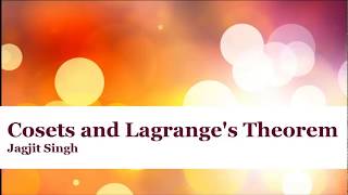 Lecture 2Cosets and Lagranges Theorem [upl. by Magdalene685]