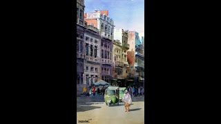 Watercolor Cityscape food street lahore by Sabir Nazar [upl. by Verney]