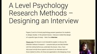 A Levels Psychology  Designing an Interview Study for Paper 2  Psychology 9990 Research Methods [upl. by Lleddaw]