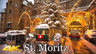 ST MORITZ 🇨🇭🎄❄️A Magical Christmas Evening Walk Tour in St Moritz Switzerland❄️4K 50p [upl. by Humpage]