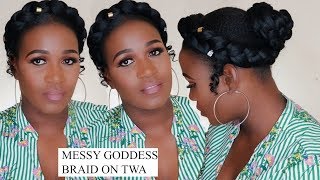 MESSY TRENDY GODDESS BRAID ON NATURAL HAIR  UPDO [upl. by Kano]