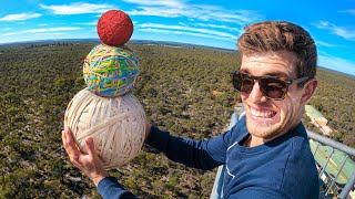 WORLD RECORD BOUNCE Stacked Ball Drop Experiment from 45m Tower [upl. by Ayekel313]