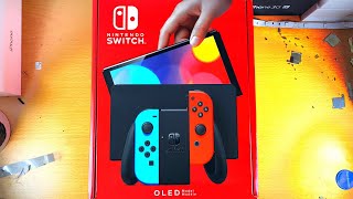 Neon RedBlue Nintendo Switch OLED Unboxing [upl. by Duma]