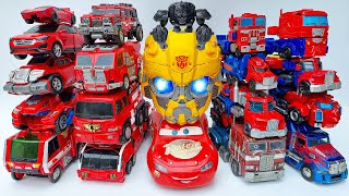 Red Color New TRANSFORMERS Leader OPTIMUSPRIME Truk  TRANSPORTING Tractor Crane Train Bus Movie [upl. by Karyl614]